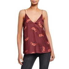PAIGE Top Aja Silk Floral Tank Burgundy Small Camisole Floral Flowy Spaghetti