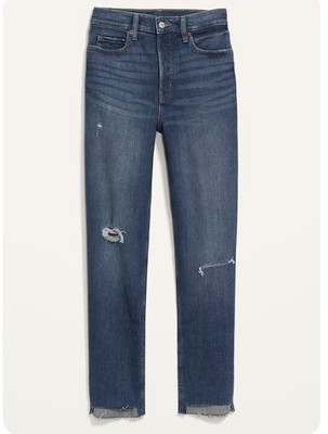 Old Navy Extra High-Waisted Button-Fly Sky-Hi Straight Ripped Jeans