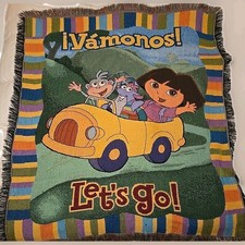 Vtg Y2K Dora The Explorer Woven Afgan Blanket Ivamanos Let's Go 48" 55" Fringe