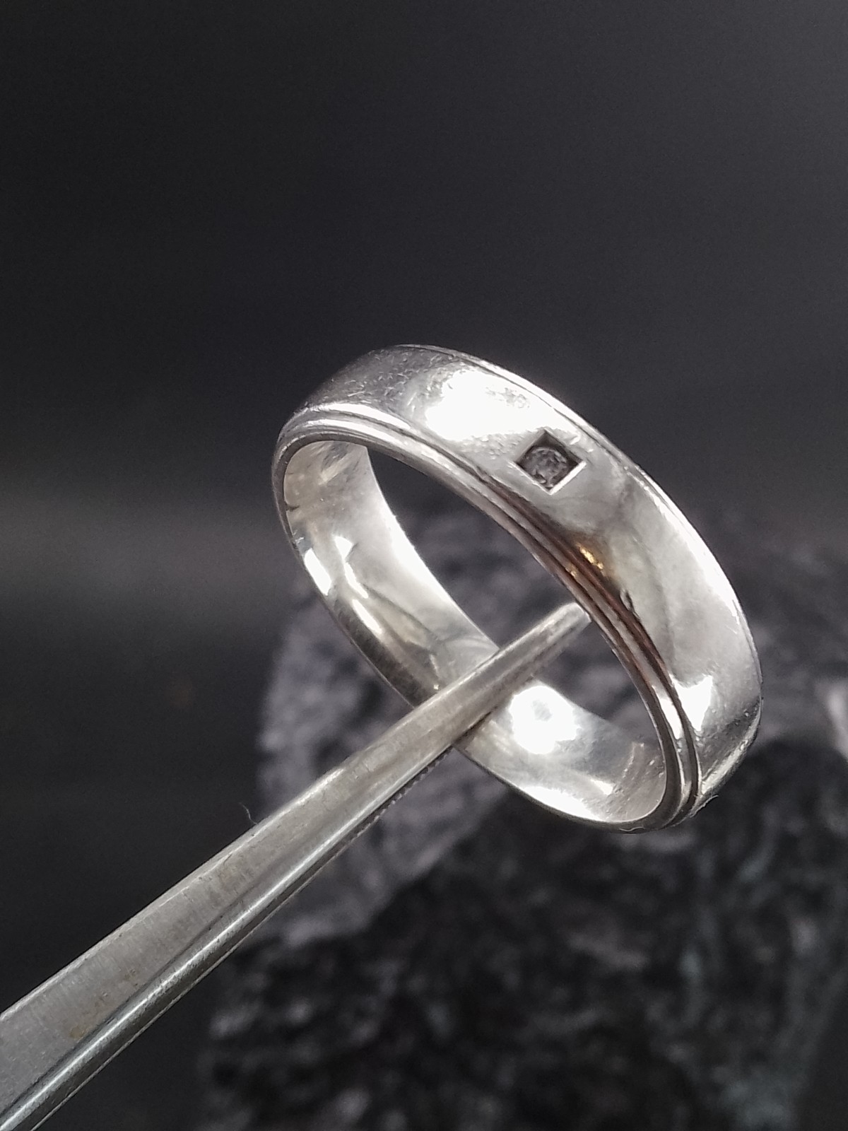 Mens Sterling Silver & Diamond Band Ring Vintage Size V 6.6g image 7