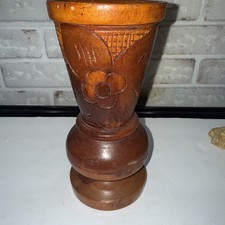 Vtg Wooden Vase Carved Flower