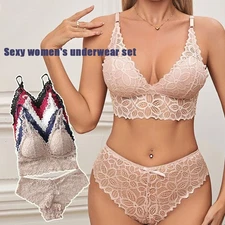 Women Sexy-Lingerie Lace Bralette Bra and Panty Set Strappy Babydoll Underwear❀