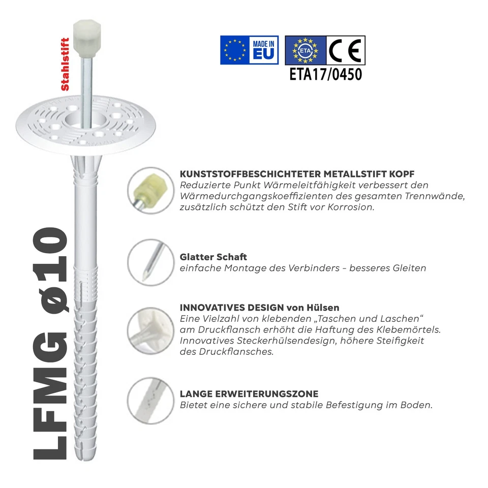Tassello isolante WDVS supporto isolante tassello termico tassello piatto LTX LFGM Ø8 Ø10 ETA - Immagine 3 di 4