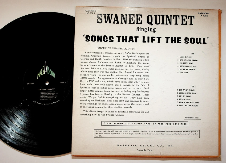 Swanee Quintet – Songs That Lift the Soul LP Gospel Nashboro LP-7026 Mono/Stereo - Image 2 of 4