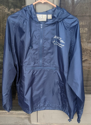 HSE Men s L Navy Hooded Pullover 1/2 Zip Packable Anorak Large