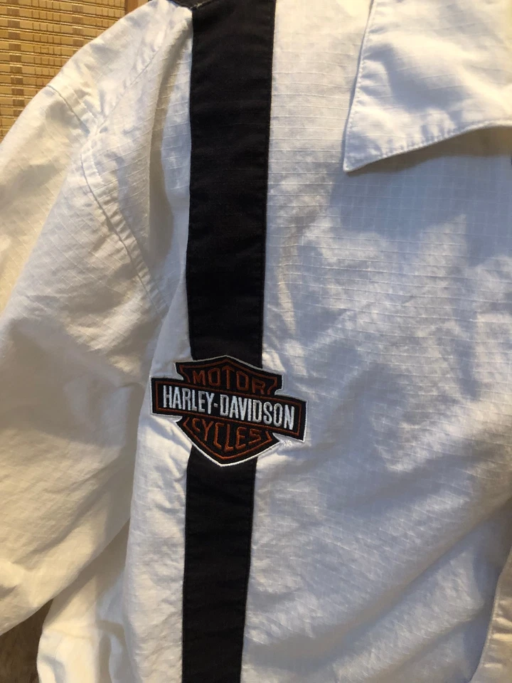 Harley Davidson Button Up Shirt Biker Motorcycle White With Black Stripe 2XL - Image 2 of 4