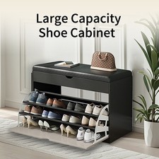 Modern Shoe Storage Bench with Flip-Down Door...