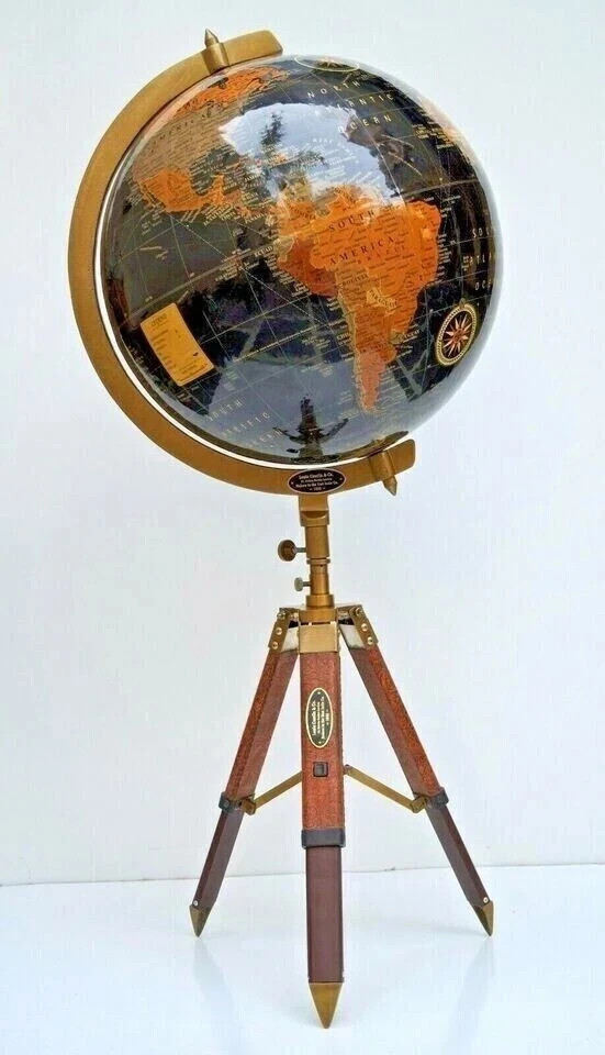 Vintage Modern Floor World Globe 18 Inch w/ Wooden Tripod Stand Gift Decor