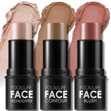 3 Pcs Cream Contour Sticks,Shades with Highlighter & Bronzer & Blush,Non-Greasy 