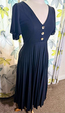 ASOS DESIGN Black V-Neck Short Sleeve Pleated Midi Fit & Flare Dress UK 10