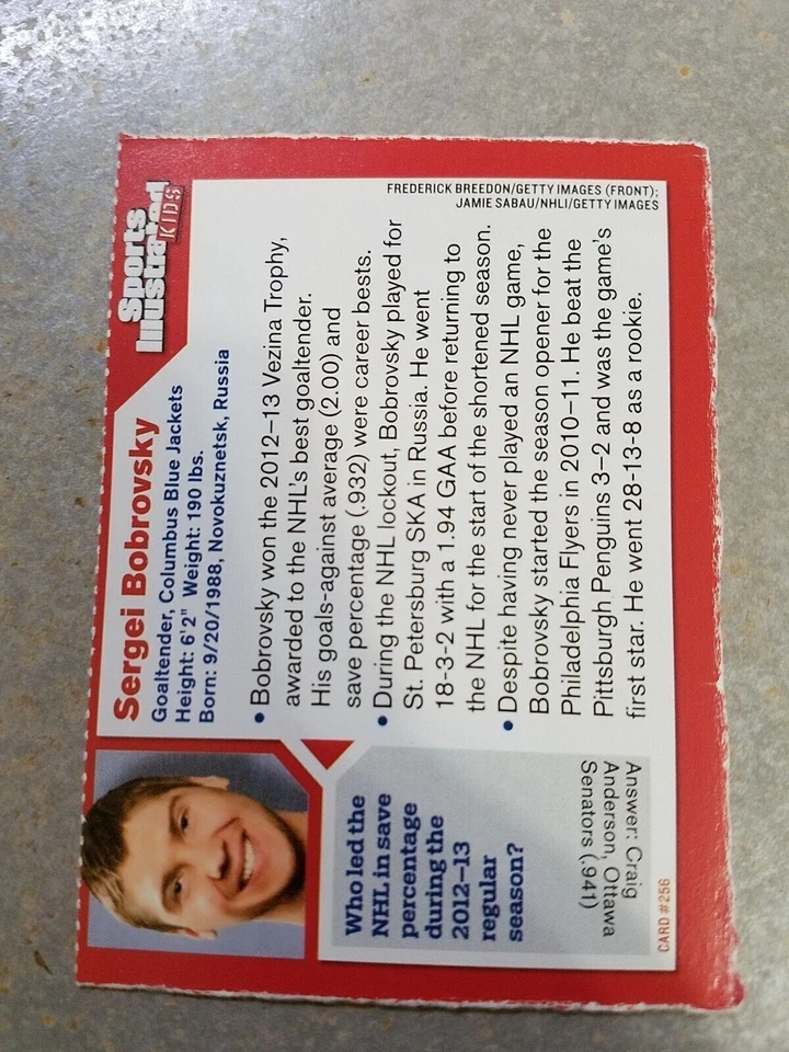 Sergei Bobrovsky Blue Jackets Goalie NHL Sports Illustrated for Kids SI For Kids - Image 2 of 2