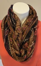 Southwest Pattern Infinity Scarf Polyester Brown Rust Black Peach 16x74