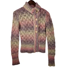 BKE Alpaca/Mohair/Acrylic Blend Cardigan Women’s SZ M Pink/Purple/Tan EUC