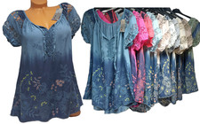 Tunika Bluse Damenshirt 40 42/44  Kurzarm Häkelspitze Sommer Shirts T-Shirt #31