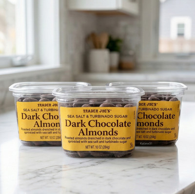 3 Packs Trader Joe's Sea Salt & Turbinado Sugar Dark Chocolate Almonds 10oz Each