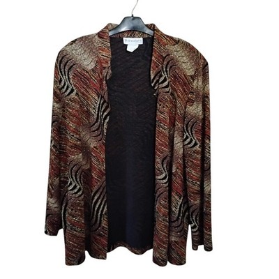 Dressbarn Woman Size 18 Open Front Blazer Jacket Brown Metallic Abstract Print
