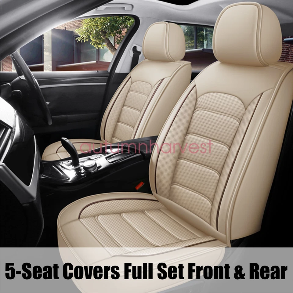PU Leather Car 5-Seat Covers Cushion Pad Set For Infiniti Q40 Q50 Q60 Q70 Tan Foto 2 de 4