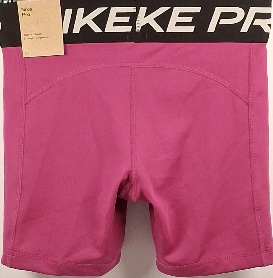 Nike Pro FB1081-518 Big Kids' Medium Girls' Dri-FIT 5" Shorts, Hot Fuchsia - Image 2 of 2