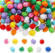 200 Pcs Glitter Pom Pom Balls 0.8 Inch Assorted Sparkle Tinsel Pompoms Multicolo