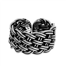 Silverly Sterling Silver Ring 925 Oxidized 10 mm Chunky Wide Woven Braid Open