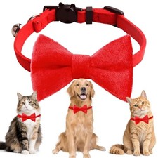 Red Cat Collar with Bow Bells Breakaway Cat Bowtie Collar Kitty Kitten red