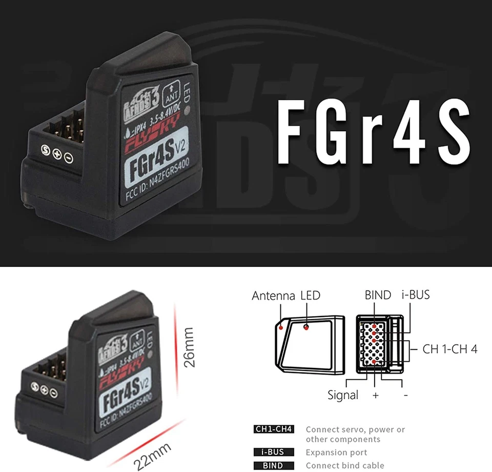 FLYSKY FGr4S receiver [NOBLE NB4 PL18 NB4 PRO transmitter compatible AFHDS 4CH] - Image 3 of 4