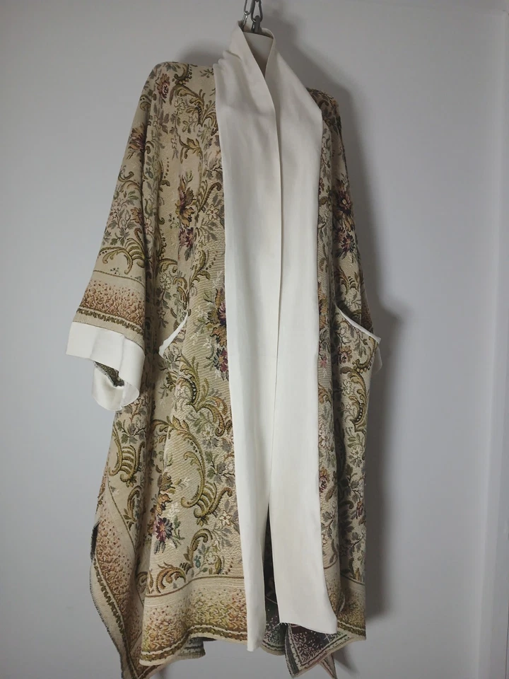  NEW RARE HANDMADE FRENCH WOOL JACQUARD KIMONO DUSTER COAT ONE SIZE LUXURY - Image 4 of 4