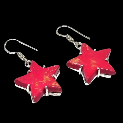 Star - Copper Red Turquoise Gemstone 925 Sterling Silver Earring 1.7" h074 - Image 2 of 4