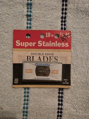 Gillette Super Stainless Double Edge Blades Super Silver Ten Blades Made In...