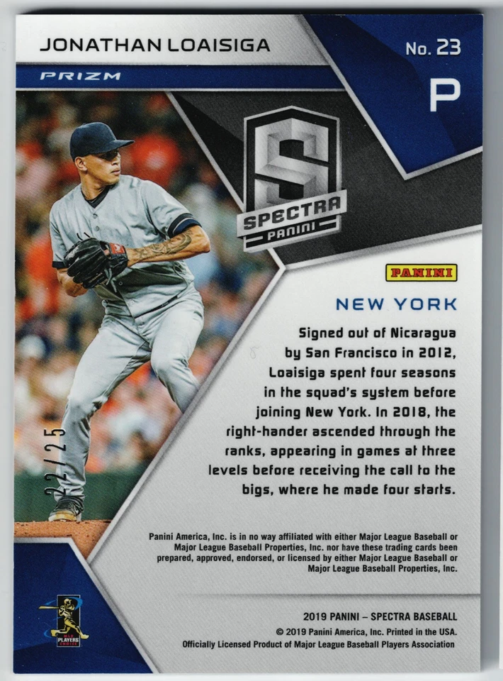 2019 Panini Spectra Jonathan Loaisiga Rookie RC Red Mosaic /25 #23 Yankees - Image 2 of 2