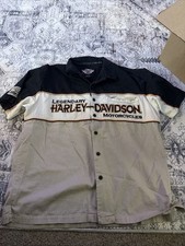 Vtg Harley Davidson Shirt XL Mechanic Shop Black Orange Embroidered Logo Damaged