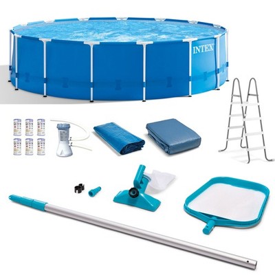 Intex Metal Frame 15' x 48'' Round Above Ground Swimming Pool and Maintenance Kit