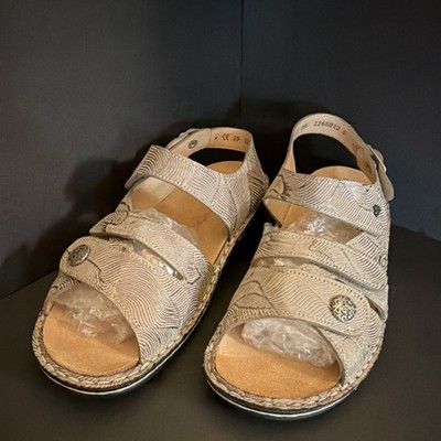 Finn Comfort Women's Strappy Sandals Beige Brown Leather Hook & Loop US 8