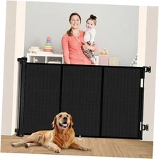 71 inch Retractable Baby Gates 42 inch Tall, 42" Tall x 71" Wide Black