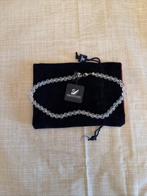 Swarovski Clear Crystal Bead Strand Necklace Swan Clasp 24in w Pouch Tags