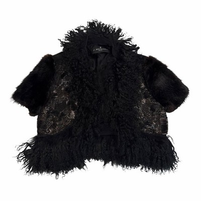 Vintage J Mendel Mink Fur Cashmere Wool Silk Bolero Jacket Sequin - Size 2