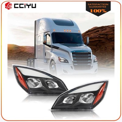 Pair Black Full LED Headlight w/Bulbs For Freightliner Cascadia 15.6L 2018-2026