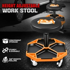300lbs Adjustable Mechanics Rolling Seat Creeper Garage Stool Work Chair Orange