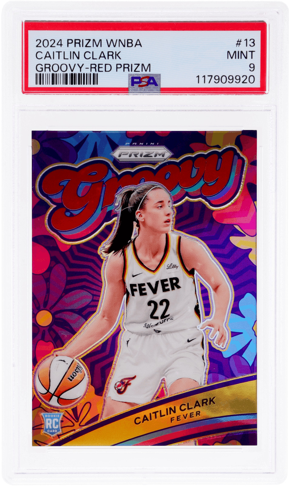 2024 Panini Prizm WNBA Caitlin Clark Groovy Red Prizm #13 /99 PSA 9