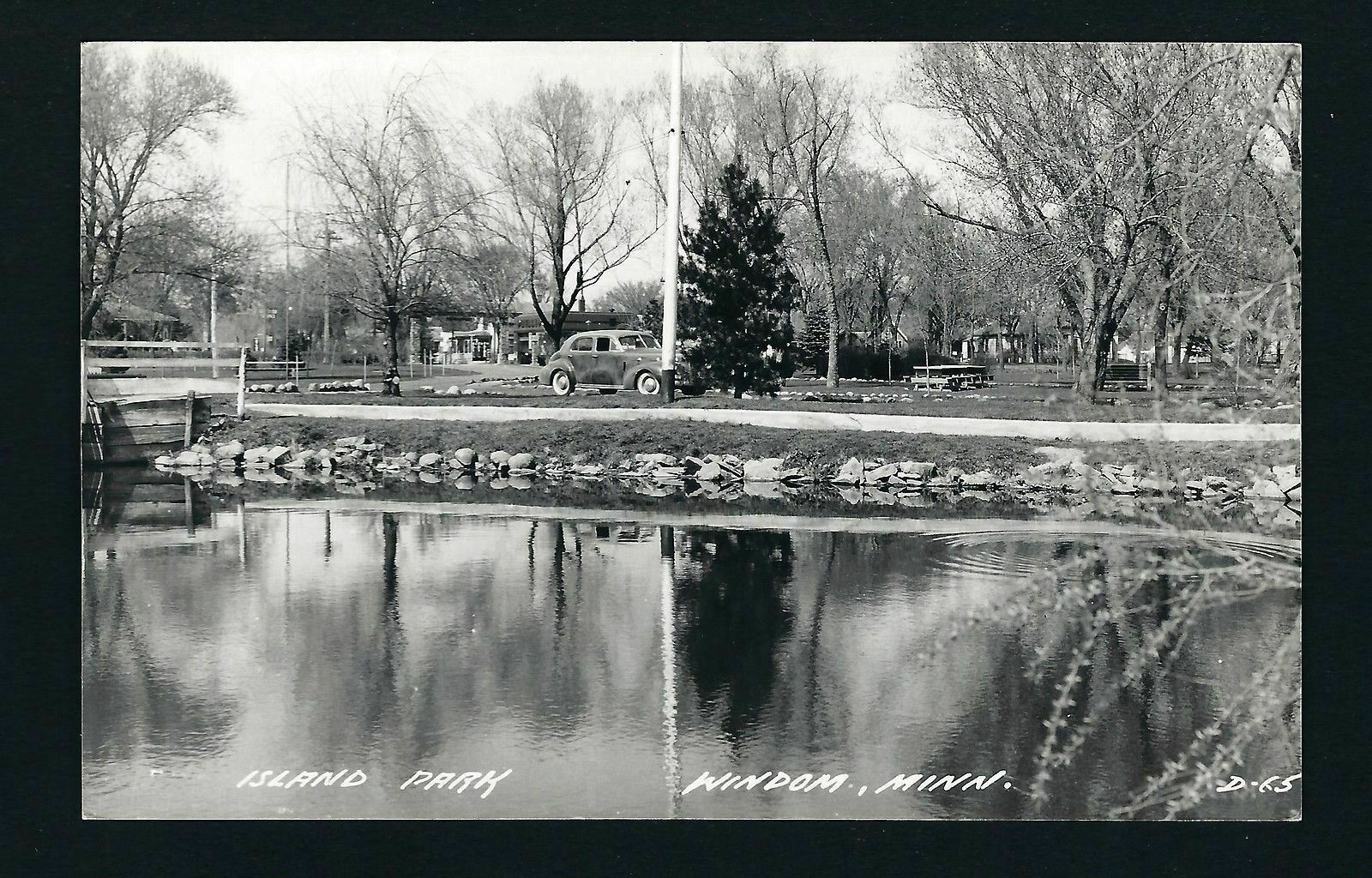 Windom Minnesota MN c1940 RPPC Island Park, Bridge, Villims Gas Station
