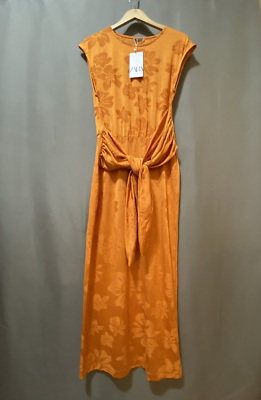 NWT ZARA Women Short Sleeve Round Neck Tied Jacquard Knit Midi