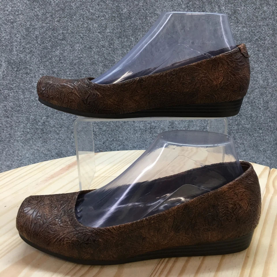 Yuu Zapatos Mujer 7 M Impress Floral Repujado Ballet Pisos Informales Marrón Sin Cordones Foto 2 de 4