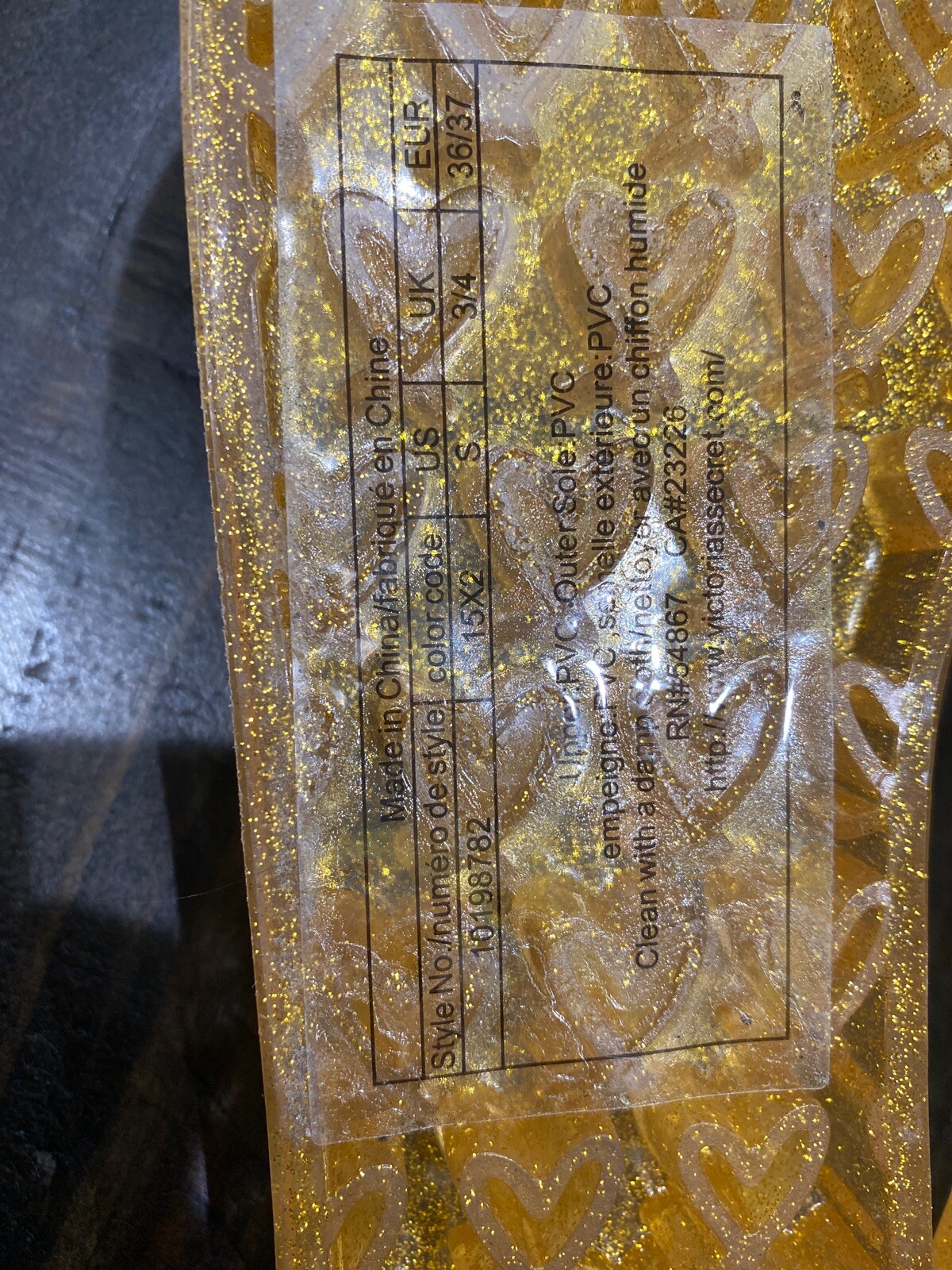 PANTOFOLA D’ORO NUOVE pantofole Victoria's Secret Love G Glitter Gomma Gelatina Piccole 5 6