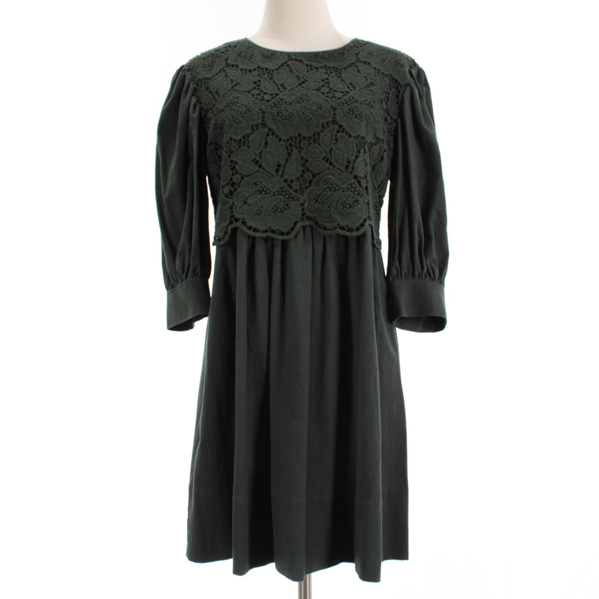 see by chloe green dress Chloé Puff Sleeve Lace Trim in Deep Forest at Nordstrom Rack, Size 6 Us / 38 Fr Strapless dress