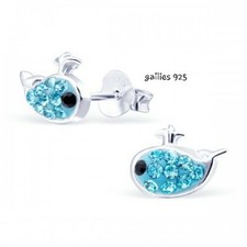 925 Sterling Silver Whale Crystal Ear Studs - Gift Pouch