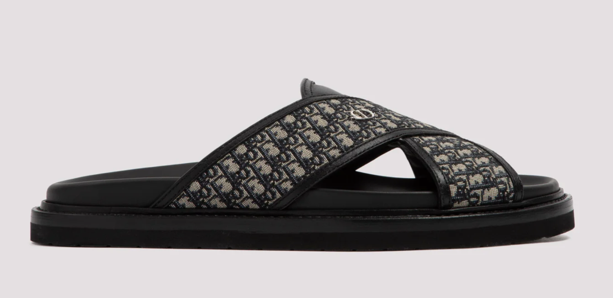 DIOR アクア オブリーク サンダル スライド 42 Dior Mens Aqua Sandal Beige Black Blue Oblique Jacquard Logo Slide