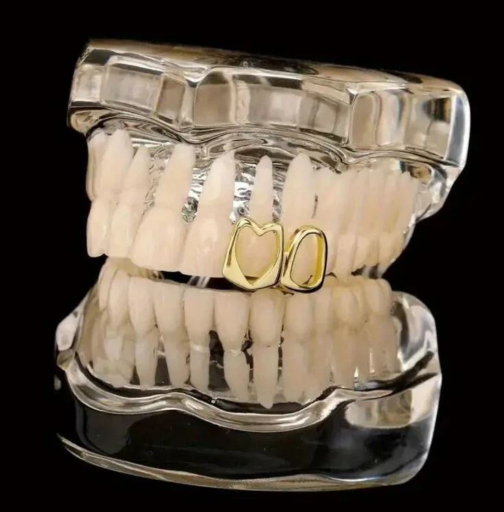 Juego de tapas de parrilla cara abierta dientes boca enchapados en oro 14K ajuste personalizado + espacio helado Foto 2 de 4