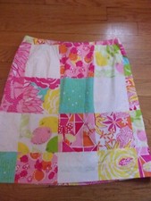 Lilly Pulitzer patchwork pattern lady bugs butterflies fully lined skirt sz 4