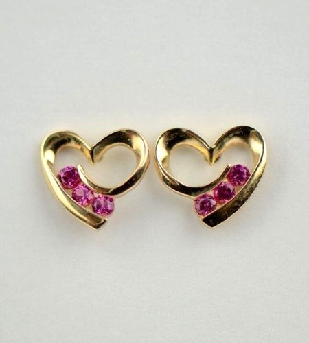 14k Solid Yellow White Gold Heart Shape CZ Stud Earrings - 第 8/13 張圖片