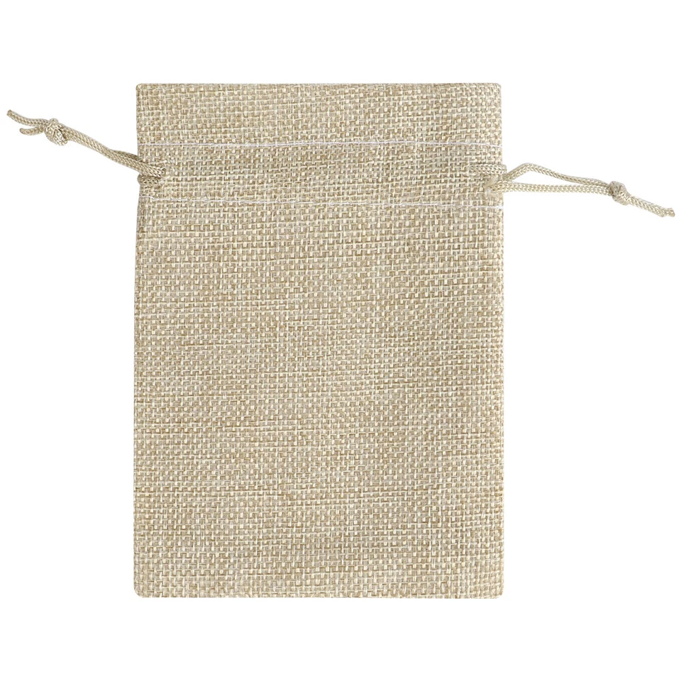 25-100 Pcs Wedding Burlap Bags Linen Jewelry Pouches Jute Hessian Gift Bag Favor - Image 4 of 4